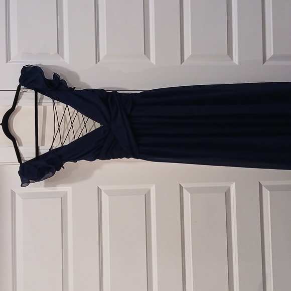 New Lulus Soiree Celebration Navy Blue Ruffled Lace Up Back Maxi Dress Size XL - Picture 3 of 10